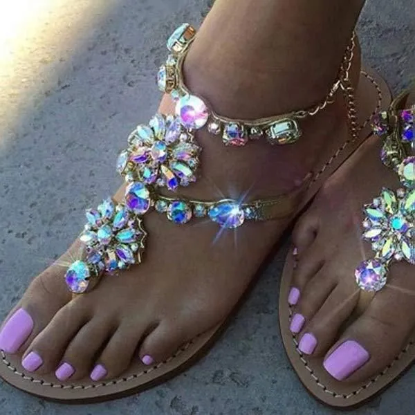 Women'S Boho Flat Rhinestone Sandals 13554511C