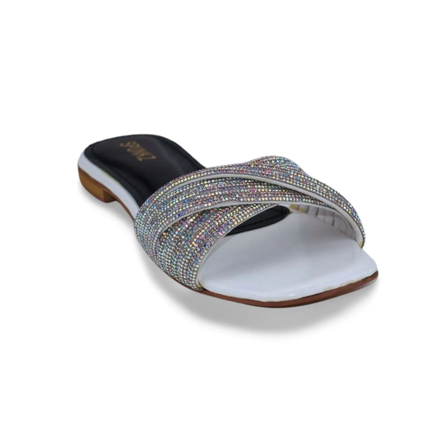 Women's Flat Slippers Sandals with Rhinestone embellished Upper