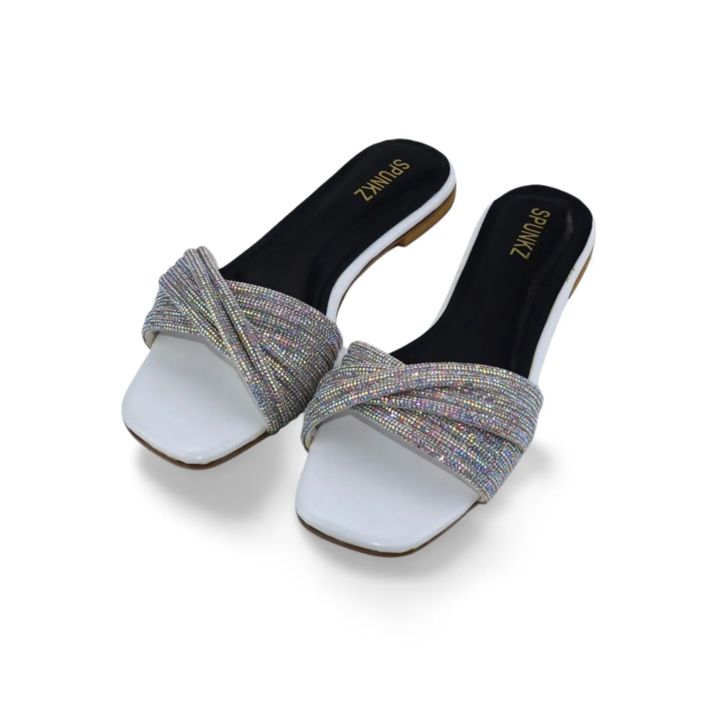 Women's Flat Slippers Sandals with Rhinestone embellished Upper