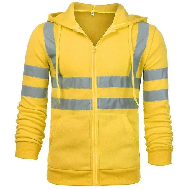 YSK HOODIE1: Men's Safety Reflective Zipper Sweatshirt